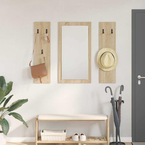 QJBSAVVA Wandmontierter Garderobenständer aus Holzwerkstoff in Sonoma Eiche - Modernes Design mit 3 Haken für Flur, Eingang und Wohnzimmer von QJBSAVVA