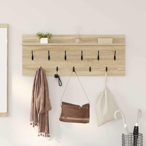 QJBSAVVA Wandmontierter Garderobenständer aus Holzwerkstoff in Sonoma Eiche - Modernes Design mit Regalen & Haken für Flur, Eingangsbereich und Wohnzimmer QJBSAVVA Wandmontierter Garderobenständer aus Holzwerkstoff in Sonoma Eiche - Modernes Design mit Regalen & Haken für Flur, Eingangsbereich und Wohnzimmer von QJBSAVVA