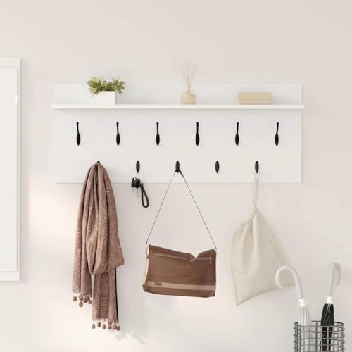QJBSAVVA Wandmontierter Garderobenständer mit Regal aus Holzwerkstoff Weiß 100x40x12cm Modernes Design für Flur, Eingangsbereich und Wohnzimmer von QJBSAVVA