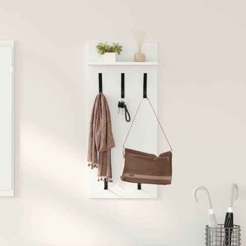 QJBSAVVA Wandmontierter Garderobenständer mit Regal aus Holzwerkstoff Weiß 90 x 40 x 10 cm Modernes Design für Flur, Eingangsbereich und Wohnzimmer QJBSAVVA Wandmontierter Garderobenständer mit Regal aus Holzwerkstoff Weiß 90 x 40 x 10 cm Modernes Design für Flur, Eingangsbereich und Wohnzimmer von QJBSAVVA