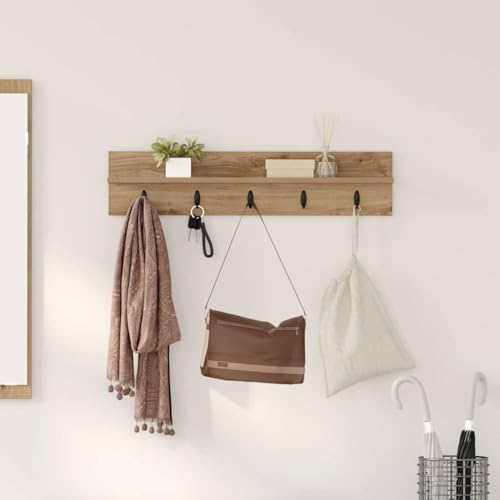 QJBSAVVA Wandmontierter Garderobenständer mit Regal und Metallhaken aus Holzwerkstoff Eiche handwerklich Modernes Design für Flur und Eingang QJBSAVVA Wandmontierter Garderobenständer mit Regal und Metallhaken aus Holzwerkstoff Eiche handwerklich Modernes Design für Flur und Eingang von QJBSAVVA