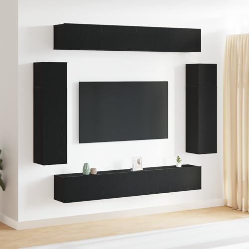 QJBSAVVA Wandmontierter TV Schrank 8-teilig in Schwarz Eiche Modernes Regalsystem Raumsparend für Wohnzimmer von QJBSAVVA