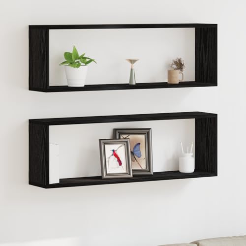 QJBSAVVA Wandregal Set 2 Stück Schwarz Eiche 80x15x26 cm aus Holzwerkstoff für Wandmontage Modernes Design Kompakt und Vielseitig als Bücherregal oder Deko Präsentation im Wohnzimmer QJBSAVVA Wandregal Set 2 Stück Schwarz Eiche 80x15x26 cm aus Holzwerkstoff für Wandmontage Modernes Design Kompakt und Vielseitig als Bücherregal oder Deko Präsentation im Wohnzimmer von QJBSAVVA