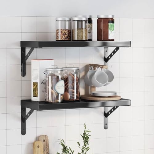 QJBSAVVA Wandregal aus Edelstahl Schwarz Schwebendes Regal mit 30 kg Tragkraft Modernes Design für Wohnzimmer, Schlafzimmer und Büro von QJBSAVVA
