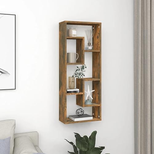QJBSAVVA Wandregal aus Holzwerkstoff in Räuchereiche - Schwebendes Regal mit modernem Design für Wohnzimmer, Küche und Badezimmer von QJBSAVVA