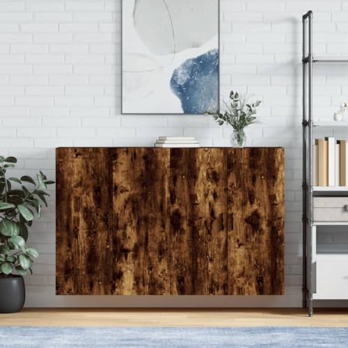 QJBSAVVA Wandschrank 2 Stück Räuchereiche Holzwerkstoff Hängeschrank mit Türen für Wohnzimmer, Schlafzimmer und Flur von QJBSAVVA