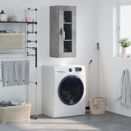 QJBSAVVA Wandschrank Betongrau 34,5x34x90 cm aus Holzwerkstoff & Glas - Moderner Hängeschrank mit viel Stauraum für Wohnzimmer, Schlafzimmer, Küche oder Flur QJBSAVVA Wandschrank Betongrau 34,5x34x90 cm aus Holzwerkstoff & Glas - Moderner Hängeschrank mit viel Stauraum für Wohnzimmer, Schlafzimmer, Küche oder Flur von QJBSAVVA