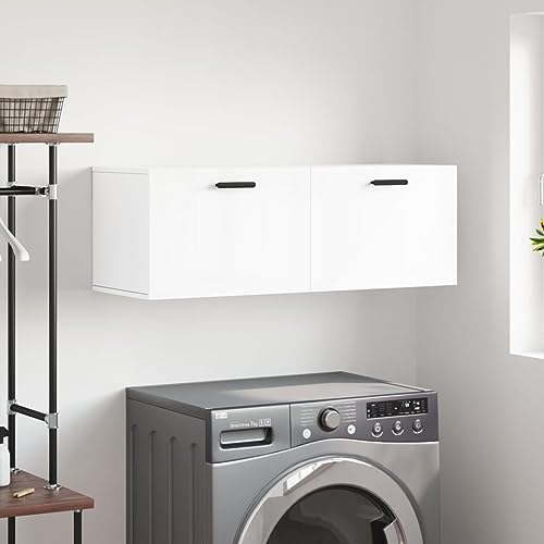 QJBSAVVA Wandschrank Hochglanz Weiß 100x36,5x35 cm Moderner Hängeschrank aus Holzwerkstoff mit Stauraum für Wohnzimmer Küche und Bad von QJBSAVVA