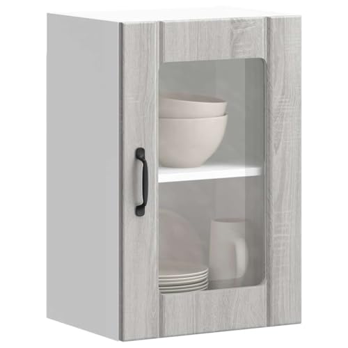 QJBSAVVA Wandschrank Küche Grau Sonoma 40 x 31 x 60 cm Hängeschrank mit Glastüren aus Holzwerkstoff Stauraum für Geschirr & Küchengeräte Modernes Design für Küche & Wohnzimmer von QJBSAVVA
