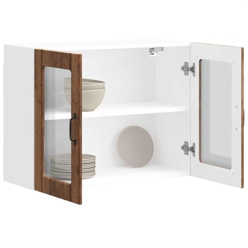 QJBSAVVA Wandschrank Lucca Küchenschrank mit Glastüren 80 x 31 x 60 cm Altholz-Optik aus Holzwerkstoff Stauraum für Geschirr & Küchengeräte Wandmontage für Küche und Wohnzimmer von QJBSAVVA