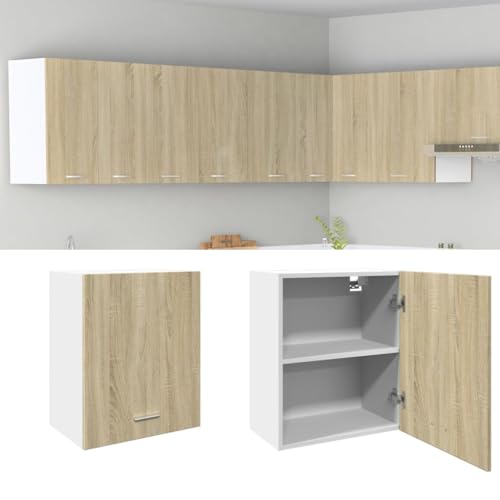 QJBSAVVA Wandschrank Lyon Sonoma-Eiche 50x31x60 cm Küchenschrank mit 2 Fächern & Montageflexibilität Praktischer Hängeschrank für Bad Küche & Flur von QJBSAVVA