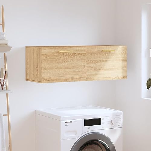 QJBSAVVA Wandschrank Sonoma-Eiche 100x36,5x35 cm Holzwerkstoff Hängeschrank mit Stauraum für Küche Wohnzimmer und Bad Modernes Design von QJBSAVVA