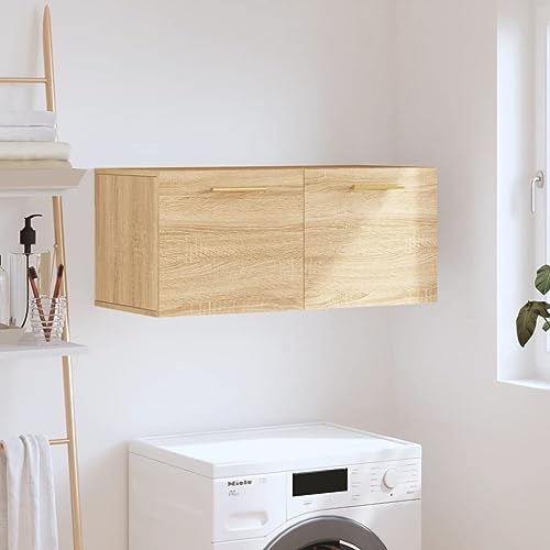 QJBSAVVA Wandschrank Sonoma-Eiche 80x36,5x35 cm Holzwerkstoff Moderner Hängeschrank mit Stauraum für Wohnzimmer Küche und Bad Praktischer Aufbewahrungsschrank für Deko Bücher und mehr von QJBSAVVA