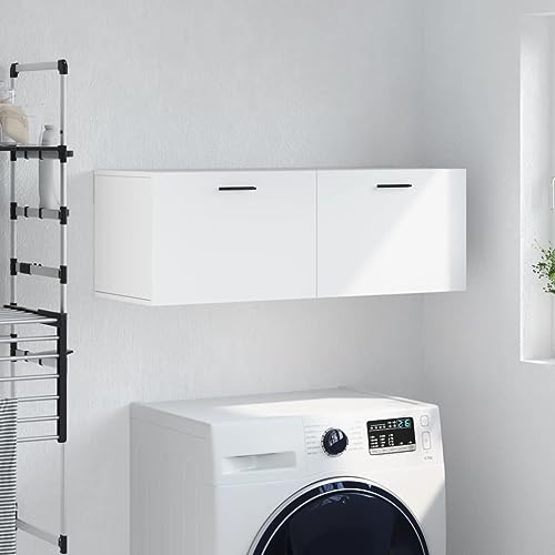 QJBSAVVA Wandschrank Weiß 100x36,5x35 cm Holzwerkstoff Moderner Hängeschrank mit Stauraum für Wohnzimmer Küche und Bad Praktischer Aufbewahrungsschrank von QJBSAVVA
