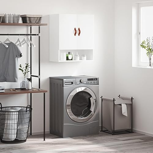 QJBSAVVA Wandschrank Weiß 60x31x70 cm aus Holzwerkstoff Praktischer Hängeschrank mit Stauraum für Wohnzimmer Küche und Bad Modernes Design für Organisation und Dekoration von QJBSAVVA