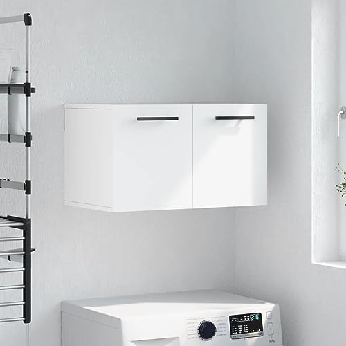 QJBSAVVA Wandschrank Weiß 60x36,5x35 cm aus Holzwerkstoff mit Stauraum für Wohnzimmer Küche und Bad Praktischer Hängeschrank zur Wandmontage mit Dekofläche von QJBSAVVA