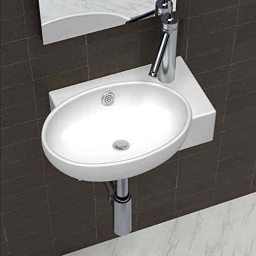 QJBSAVVA Waschbecken Keramik Weiß 41 x 28 x 12,5 cm Modernes Design mit Überlaufloch für Waschtisch oder Wandmontage im Badezimmer von QJBSAVVA