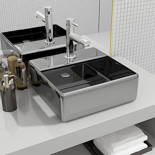 QJBSAVVA Waschbecken aus Keramik Silber 38x30x11,5 cm Modernes Hochglanz Design mit Wasserhahnloch für Badezimmer Waschraum und Schminkraum QJBSAVVA Waschbecken aus Keramik Silber 38x30x11,5 cm Modernes Hochglanz Design mit Wasserhahnloch für Badezimmer Waschraum und Schminkraum von QJBSAVVA
