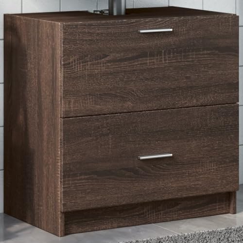 QJBSAVVA Waschbeckenunterschrank Braun Eichen Optik 59x37x59 cm Badschrank mit Schublade und Fach Langlebiges Holzwerkstoff Design für Badezimmer QJBSAVVA Waschbeckenunterschrank Braun Eichen Optik 59x37x59 cm Badschrank mit Schublade und Fach Langlebiges Holzwerkstoff Design für Badezimmer von QJBSAVVA