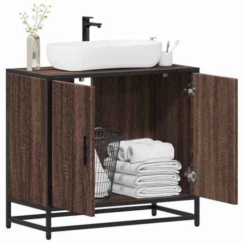 QJBSAVVA Waschbeckenunterschrank Braun Eichen Optik 65x33x60 cm Retro Design Starker Metallrahmen & Holzwerkstoff Feuchtigkeitsbeständig mit Praktischem Stauraum für Badezimmer QJBSAVVA Waschbeckenunterschrank Braun Eichen Optik 65x33x60 cm Retro Design Starker Metallrahmen & Holzwerkstoff Feuchtigkeitsbeständig mit Praktischem Stauraum für Badezimmer von QJBSAVVA