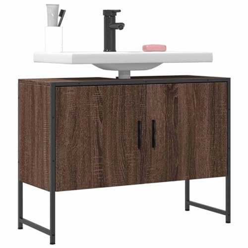 QJBSAVVA Waschbeckenunterschrank Braun Eichen Optik 80 x 33 x 60 cm Starker Stauraum für Badezimmer Badschrank mit Pulverbeschichtetem Stahl und Holzwerkstoff Robustes Design QJBSAVVA Waschbeckenunterschrank Braun Eichen Optik 80 x 33 x 60 cm Starker Stauraum für Badezimmer Badschrank mit Pulverbeschichtetem Stahl und Holzwerkstoff Robustes Design von QJBSAVVA