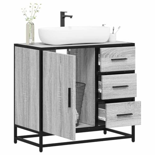 QJBSAVVA Waschbeckenunterschrank Grau Sonoma 65x33x60 cm Retro Design Badschrank mit Metallrahmen Langlebig & Feuchtigkeitsbeständig für Badezimmer QJBSAVVA Waschbeckenunterschrank Grau Sonoma 65x33x60 cm Retro Design Badschrank mit Metallrahmen Langlebig & Feuchtigkeitsbeständig für Badezimmer von QJBSAVVA