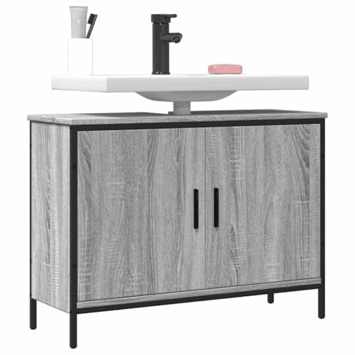 QJBSAVVA Waschbeckenunterschrank Grau Sonoma 80x30x60 cm Stabile Konstruktion aus Holzwerkstoff und pulverbeschichtetem Stahl mit Reichlich Stauraum für Badezimmer von QJBSAVVA