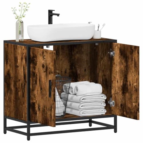 QJBSAVVA Waschbeckenunterschrank Räuchereiche 65x33x60 cm Retro Design Badschrank mit Metallrahmen Starker Stauraum für Badezimmer QJBSAVVA Waschbeckenunterschrank Räuchereiche 65x33x60 cm Retro Design Badschrank mit Metallrahmen Starker Stauraum für Badezimmer von QJBSAVVA