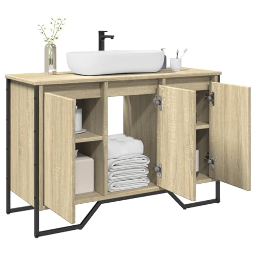 QJBSAVVA Waschbeckenunterschrank Sonoma Eiche 91x35x60 cm Holzwerkstoff mit Metall Griffen Stauraum für Badezimmer Badmöbel schmal und platzsparend QJBSAVVA Waschbeckenunterschrank Sonoma Eiche 91x35x60 cm Holzwerkstoff mit Metall Griffen Stauraum für Badezimmer Badmöbel schmal und platzsparend von QJBSAVVA