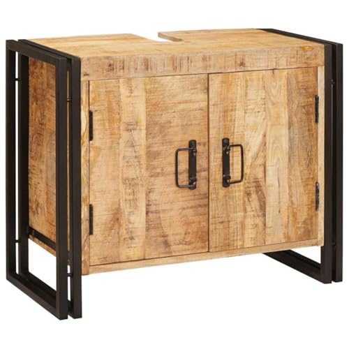 QJBSAVVA Waschbeckenunterschrank aus massivem Mango-Holz mit Eisenfüßen Moderner Badezimmerschrank mit Tür 71 x 33 x 58 cm Stauraum für kleine Räume Robust & Langlebig von QJBSAVVA