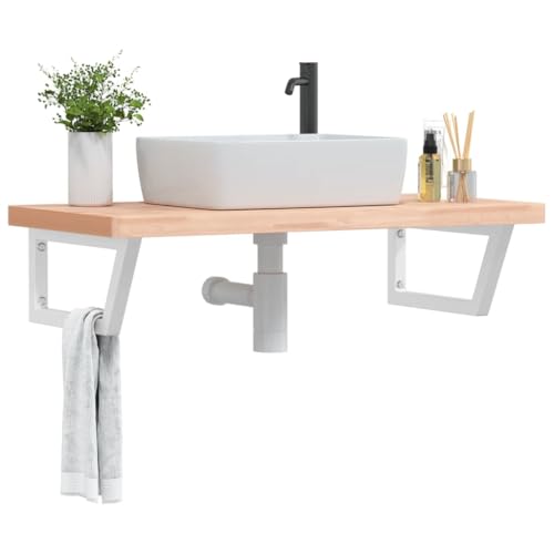 QJBSAVVA Waschtischplatte aus massivem Buchenholz mit Stahlhalterung 100 x 50 x 4 cm Schwebendes Design Robust & Langlebig für Badezimmer Badregal mit Trapezform QJBSAVVA Waschtischplatte aus massivem Buchenholz mit Stahlhalterung 100 x 50 x 4 cm Schwebendes Design Robust & Langlebig für Badezimmer Badregal mit Trapezform von QJBSAVVA