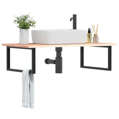 QJBSAVVA Waschtischplatte aus massiver Eiche mit Stahlhalterung 100 x 60 cm Robuste Schwebeablage für Badezimmer Badregal mit modernem Design QJBSAVVA Waschtischplatte aus massiver Eiche mit Stahlhalterung 100 x 60 cm Robuste Schwebeablage für Badezimmer Badregal mit modernem Design von QJBSAVVA