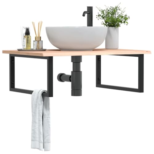 QJBSAVVA Waschtischplatte mit Stahlhalterung Massivholz Eiche 80 x 60 x 2 cm Robuste Badezimmer Ablage Modernes Design Platzsparend für Badregal und Badezimmermöbel QJBSAVVA Waschtischplatte mit Stahlhalterung Massivholz Eiche 80 x 60 x 2 cm Robuste Badezimmer Ablage Modernes Design Platzsparend für Badregal und Badezimmermöbel von QJBSAVVA