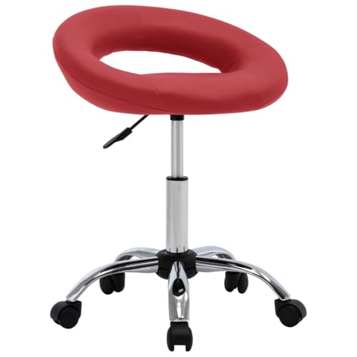 QJBSAVVA Weinroter Arbeitshocker mit Rückenlehne Höhenverstellbarer Drehstuhl auf Rollen Kunstleder Sitzfläche Stahlgestell 46x43x55-66cm für Tattoostudio und Homeoffice von QJBSAVVA
