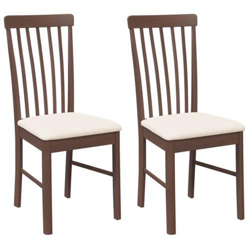 QJBSAVVA Wohnzimmer Stühle Gartenstühle Küchenstühle Essstuhl - Esszimmerstühle mit Kissen 2 STK. Braun Massivholz Gummibaum für Garten Schlafzimmer Büro Wohnzimmer von QJBSAVVA