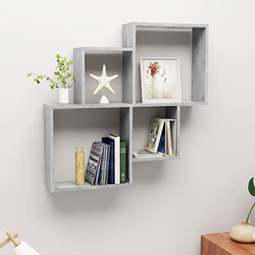 QJBSAVVA Würfel-Wandregal Betongrau aus Holzwerkstoff - Modernes Design mit offenen Fächern für Bücher, Deko & mehr - Robustes Regal für Wohnzimmer, Büro & Flur (80x15x78,5 cm) von QJBSAVVA