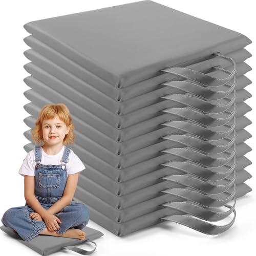 QJCHLO Quadratische Bodenkissen für Kinder Klassenzimmer 30 * 30 cm Flexible Bodensitzmöbel für Grundschulen mit Griffen Klassenzimmer-Teppichkissen für Erwachsene Kleinkinder Kindertagesstätte(Gray) von QJCHLO