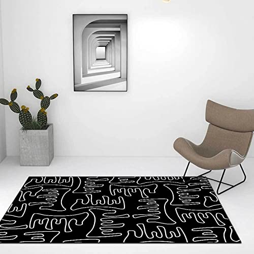Designer Teppich rutschfest Waschbar Mode einfach schwarz-weiß geometrisch Wohnzimmer Schlafzimmer Zimmer Teppich Sofa Tisch Kind Krabbeln Matte 120 x 220 cm von QJDTZMD