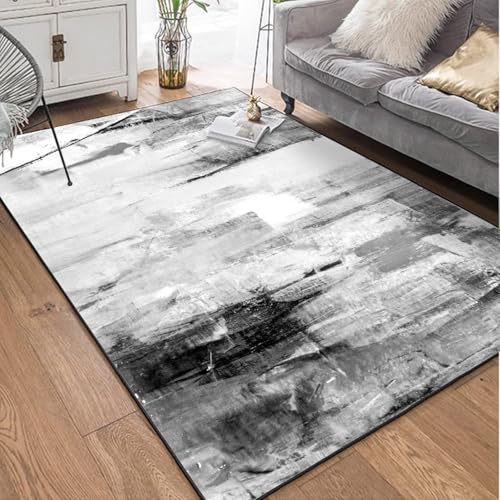 QJDTZMD Teppich Flur 130 x 160 cm Teppich Weich rutschfest Langer Läufer Waschbar Kurzflor Küchenläufer Pflegeleicht für Schlafzimmer Moderne abstrakte Tinte schwarz grau von QJDTZMD