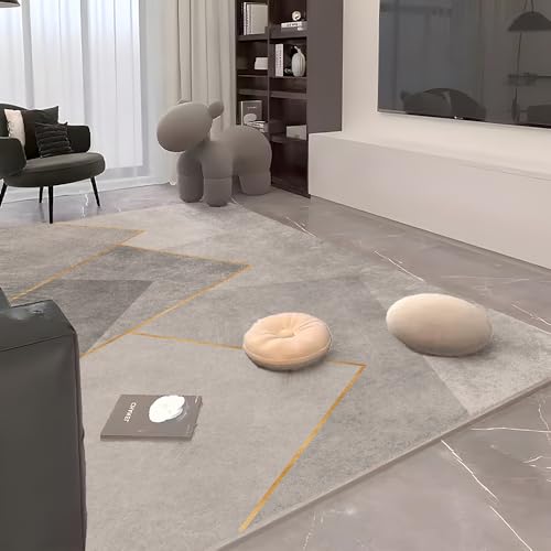 QJDTZMD Teppich Flur 130 x 160 cm Teppich Weich rutschfest Langer Läufer Waschbar Kurzflor Küchenläufer Pflegeleicht für Schlafzimmer Moderne geometrische Linien grau gelb von QJDTZMD