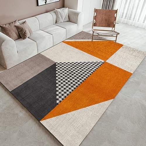 QJDTZMD Teppich Flur 130 x 160 cm Teppich Weich rutschfest Langer Läufer Waschbar Kurzflor Küchenläufer Pflegeleicht für Schlafzimmer Modernes geometrisches Orangegrau von QJDTZMD