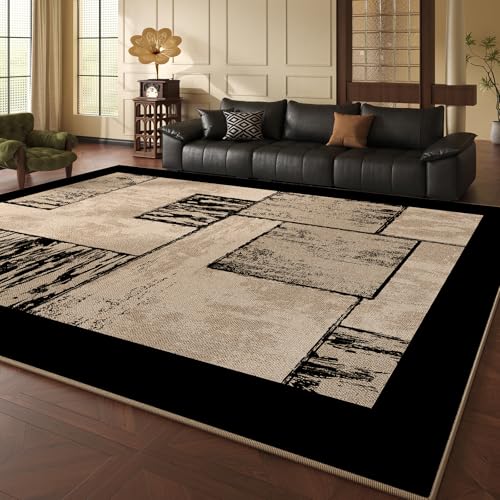 QJDTZMD Teppich Flur 130 x 160 cm Teppich Weich rutschfest Langer Läufer Waschbar Kurzflor Küchenläufer Pflegeleicht für Schlafzimmer modern Retro geometrisch schwarz gelb von QJDTZMD