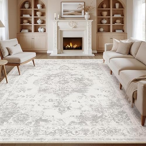 QJDTZMD Teppich Flur 80 x 160 cm Teppich Wohnzimmer Modern Waschbar rutschfest Kurzflor für küchen Schlafzimmer Esszimmer Modern Retro Blumen Weiß Grau von QJDTZMD