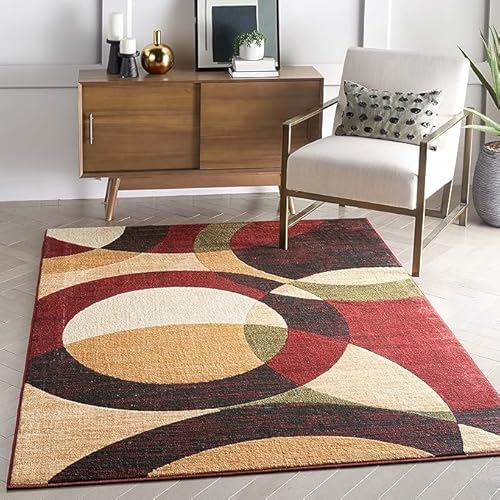 QJDTZMD Teppich Flur Eingangsbereich 70 x 140 cm Anti-Rutsch Unterseite Waschbarer Kurzflor Teppich für küchen Schlafzimmer Esszimmer Bettvorleger Retro Geometrie rot gelb grün von QJDTZMD