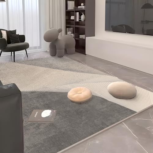 QJDTZMD Teppich Läufer Flur 100 x 160 cm rutschfest Washchbar Küchenteppich Modern Weich Kurzflor für Flur Wohnzimmer Korridor Schlafzimmer Moderne geometrische Linien grau von QJDTZMD