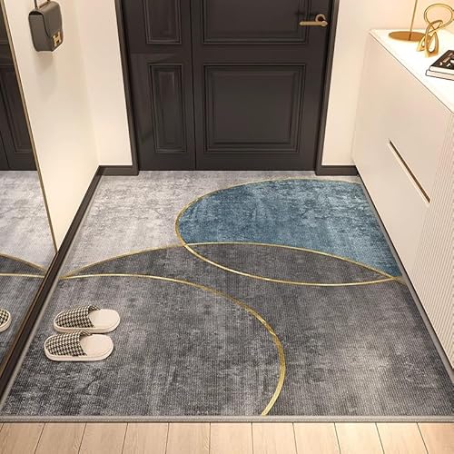 QJDTZMD Teppich Waschbarer 150 x 180 cm Modern Wohnzimmer rutschfest Kurzflor Weich Teppich für Schlafzimmer Esszimmer Flur Moderne geometrische Linien grau blau von QJDTZMD