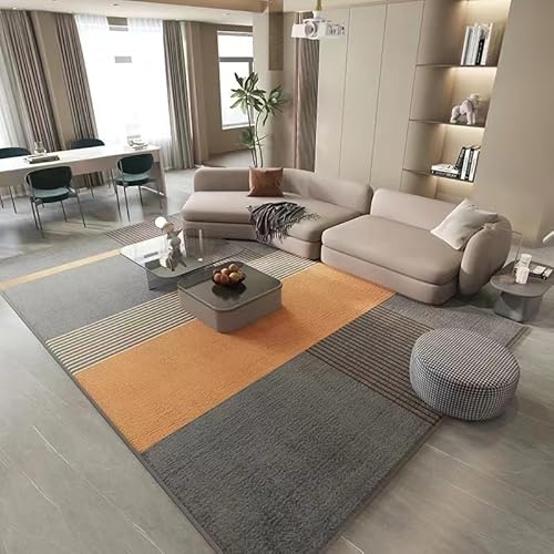 QJDTZMD Teppich Waschbarer 150 x 180 cm Modern Wohnzimmer rutschfest Kurzflor Weich Teppich für Schlafzimmer Esszimmer Flur Moderne geometrische Linien orange grau QJDTZMD Teppich Waschbarer 150 x 180 cm Modern Wohnzimmer rutschfest Kurzflor Weich Teppich für Schlafzimmer Esszimmer Flur Moderne geometrische Linien orange grau von QJDTZMD