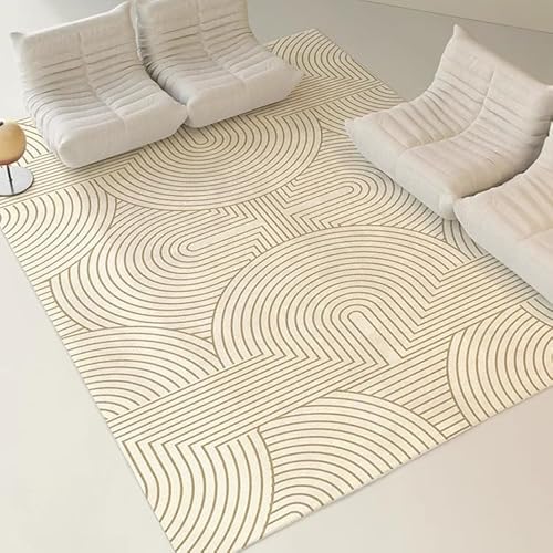 QJDTZMD Teppich Wohnzimmer 160 x 230 cm Kurzflor Rutschfester Rechteckig Weicher Teppich für Schlafzimmer Flur küchen büro Moderne geometrische Linien gelb braun von QJDTZMD