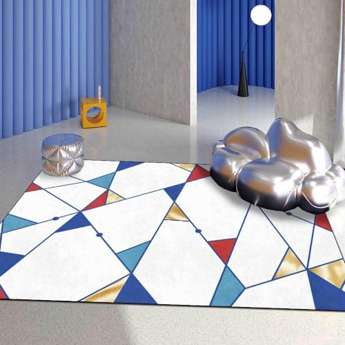 QJDTZMD Teppich Wohnzimmer Schlafzimmer Kurzflor weich Schlafzimmer Waschbarer Kinderzimmer Läufer rutschfest，geometrische Linien des blauen weißen roten Dreiecks，200 x 290 cm von QJDTZMD