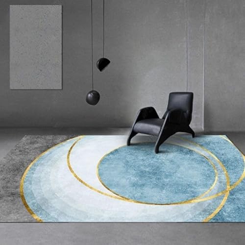 QJDTZMD Teppich groß 180 x 270 cm Wohnzimmerteppich Rutschfester Dekoration maschinenwaschbar Teppich für Schlafzimmer büro Moderne Linien grau blau von QJDTZMD